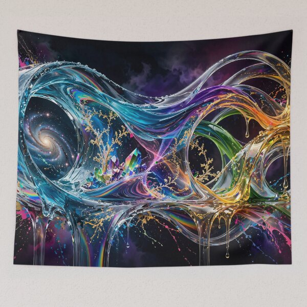 Item preview, Cosmic Glass Fusion – Neon Liquid Infinity Double Exposure Abstract Art designed and sold by DreamyWallVibes.