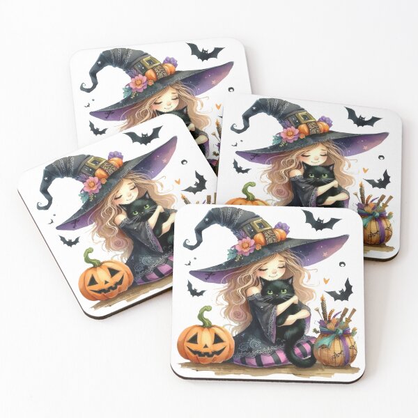 Item preview, Cute Witch Girl Hugging Black Cat Pumpkin Bats - Halloween Watercolor 2026 designed and sold by OmniaRozza.