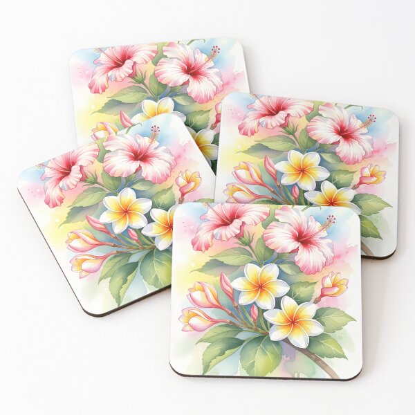 Item preview, Frangipani and Hibiscus Branch with Pastel Drips designed and sold by VelloomStore.