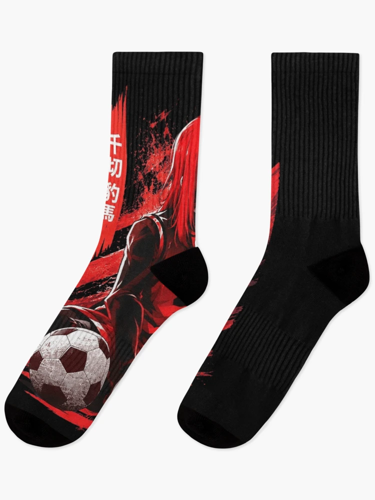 Aperçu 1 sur 5. Chaussettes avec l'œuvre Chigiri Hyoma Rayures Rouges créée et vendue par DominikNorris82.