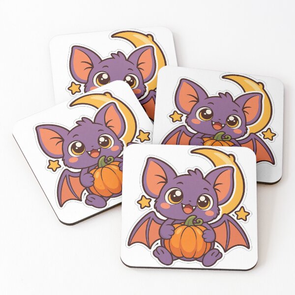 Item preview, Cute Purple Bat with Pumpkin and Moon | Halloween Bat designed and sold by SaeedArtStudio.