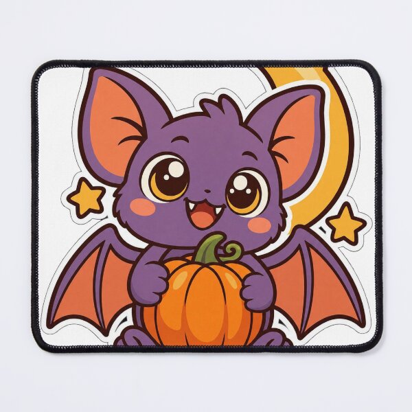 Item preview, Cute Purple Bat with Pumpkin and Moon | Halloween Bat designed and sold by SaeedArtStudio.