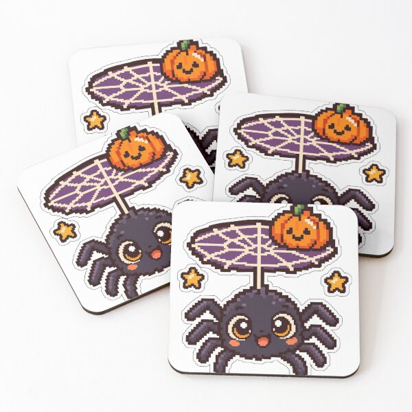 Item preview, Cute Pixel Spider with Web and Pumpkin | Retro Halloween Spider designed and sold by SaeedArtStudio.