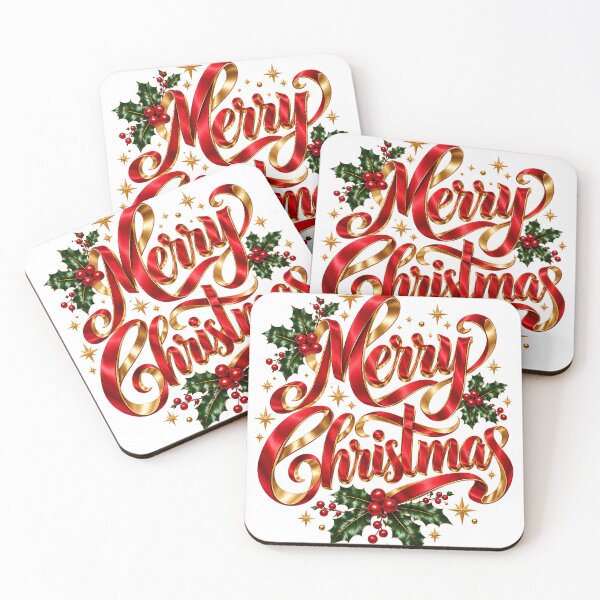 Item preview, Merry Christmas Red Gold Ribbon Script Holly designed and sold by victorsuarez.