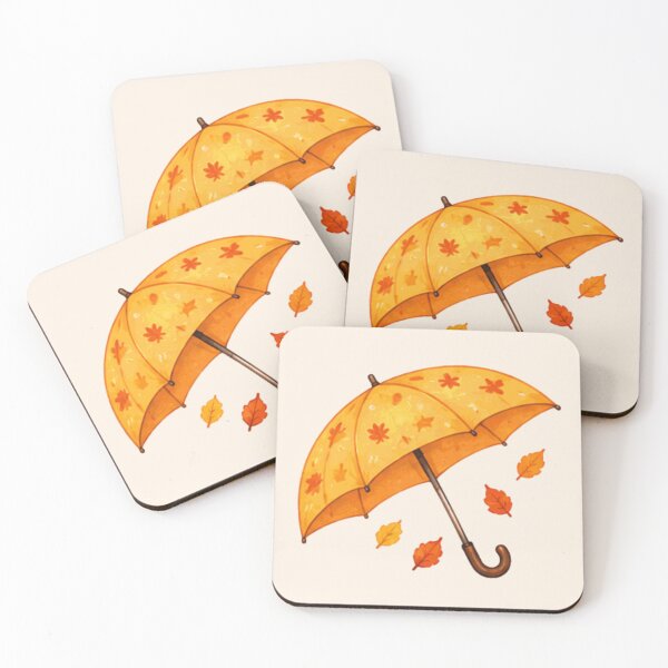Item preview, Cute Autumn Umbrella with Falling Leaves Watercolor Watercolor Fall Illustration designed and sold by Rehnair.