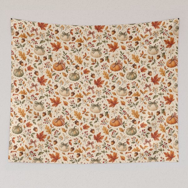 Item preview, Cute Pumpkin & Gingham Bows Pattern – Cozy Fall Cottagecore designed and sold by 1DreamerShop.