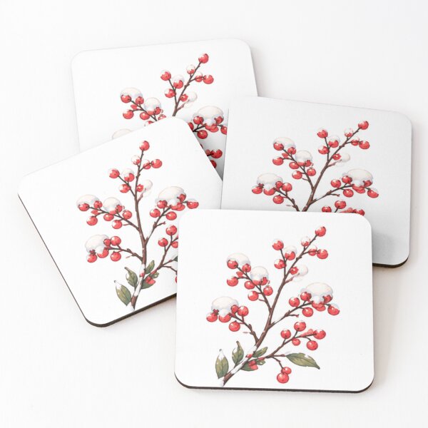 Item preview, Watercolor Winter Red Berries with Snow Cozy Christmas Holly Branch Illustration designed and sold by Rehnair.