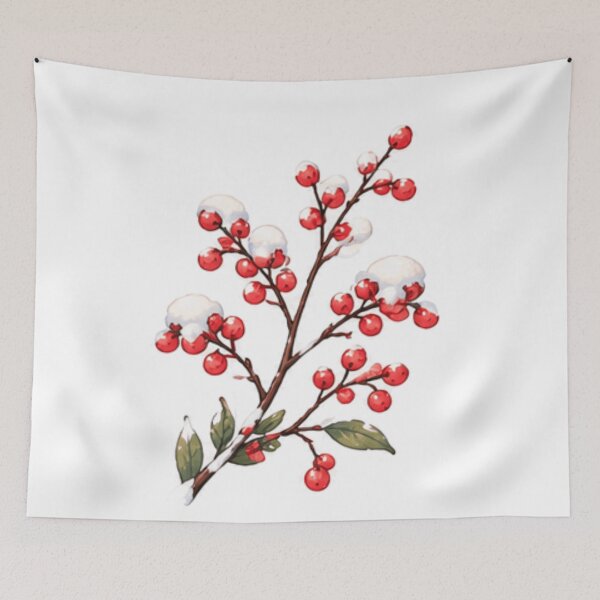Item preview, Watercolor Winter Red Berries with Snow Cozy Christmas Holly Branch Illustration designed and sold by Rehnair.