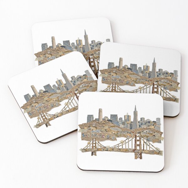 Item preview, San Francisco Recycle Collage Skyline | 90s Torn Paper Cutout Art designed and sold by Robert Lucio.