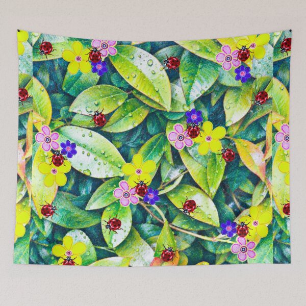 Item preview, Bright Abstract Flowers Lady Bugs and Green Leaves designed and sold by kel72.