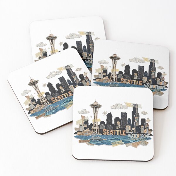 Item preview, Seattle Recycle Collage Skyline | 90s Torn Paper Cutout Art designed and sold by Robert Lucio.