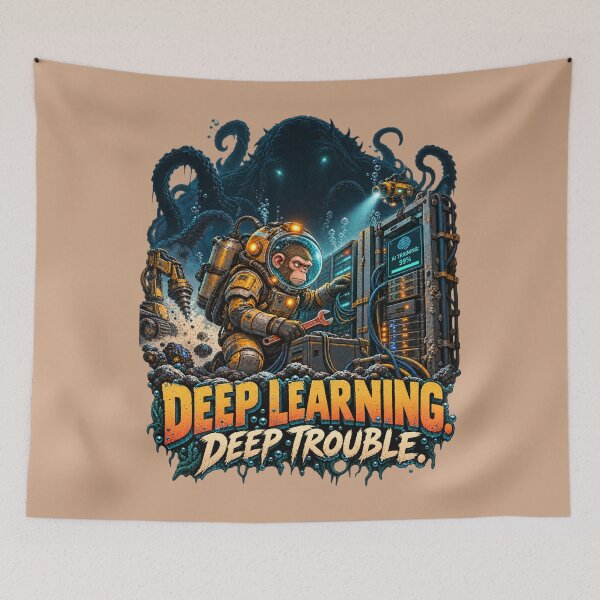 Item preview, Deep Learning Deep Trouble – Underwater AI Monkey and Sea Monster designed and sold by HOUSE OF TIST.