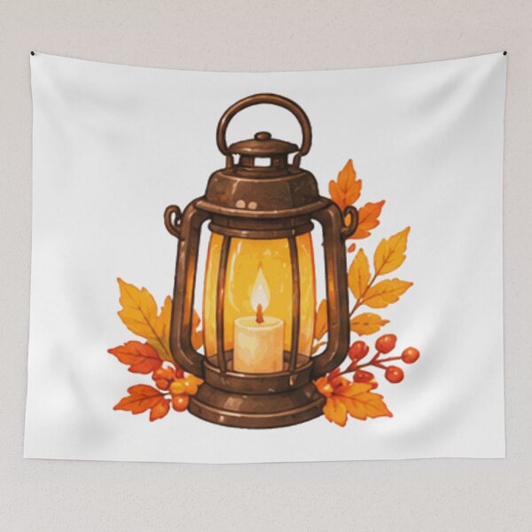 Item preview, Cozy Autumn Lantern with Candle and Fall Leaves Watercolor Vintage Oil Lamp Illustration designed and sold by Rehnair.