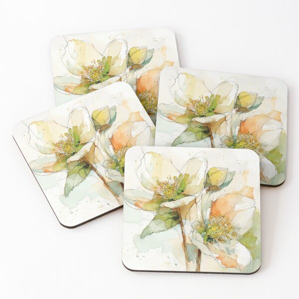 Item preview, Watercolor Christmas Rose in Cream and Peach designed and sold by solynneart.