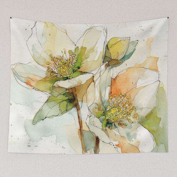 Item preview, Watercolor Christmas Rose in Cream and Peach designed and sold by solynneart.