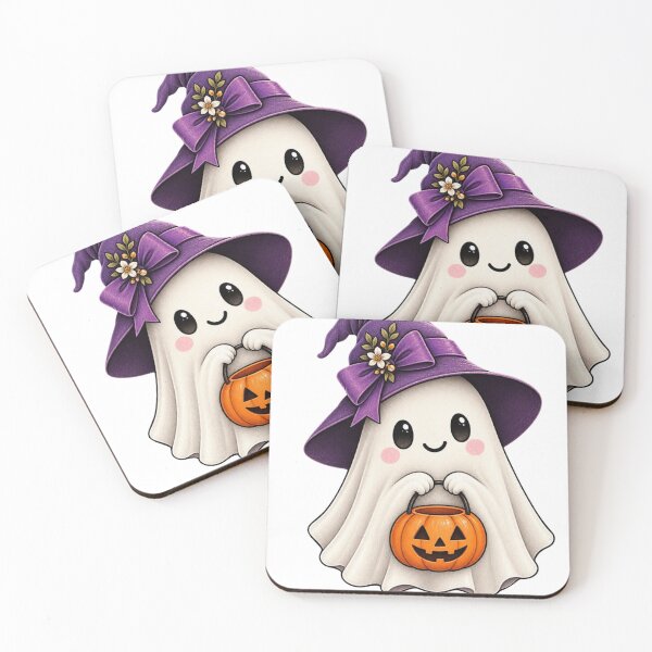 Item preview, Cute Ghost Purple Witch Hat Halloween Trick Illustration designed and sold by     Sela Art .