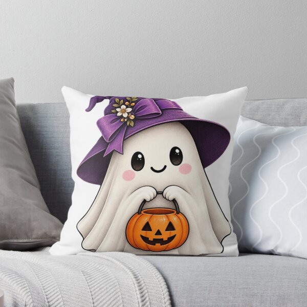 Item preview, Cute Ghost Purple Witch Hat Halloween Trick Illustration designed and sold by     Sela Art .
