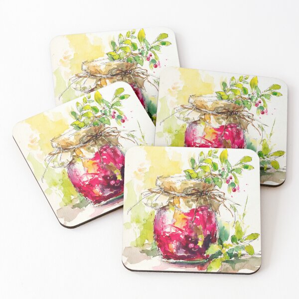 Item preview, Watercolor Jar of Berry Jam with Lingonberries designed and sold by solynneart.