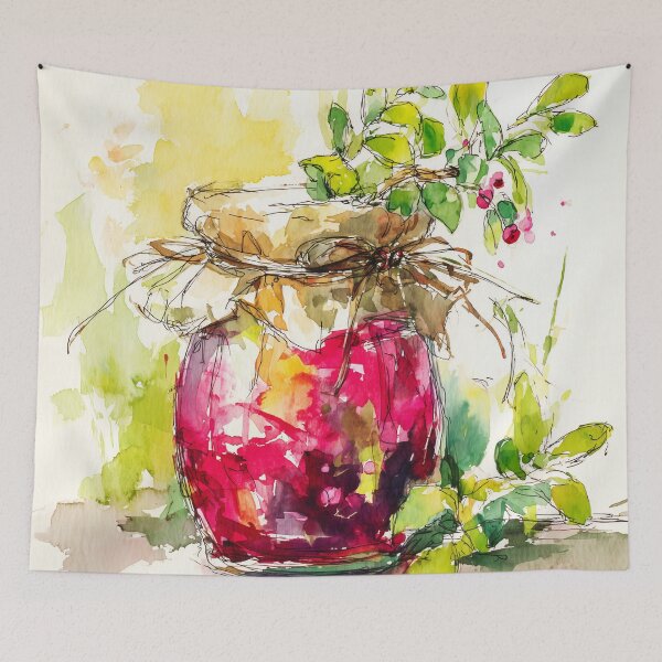 Item preview, Watercolor Jar of Berry Jam with Lingonberries designed and sold by solynneart.