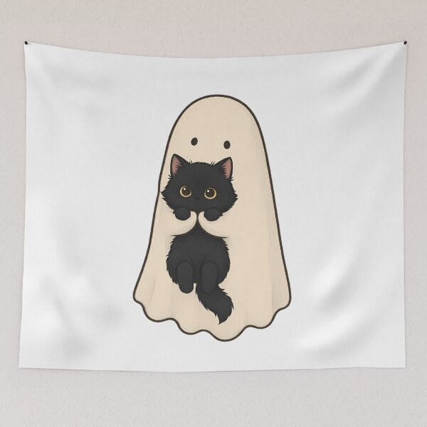 Item preview, Kawaii Black Cat Ghost – Cute Spooky Halloween Cat designed and sold by Lu7u.