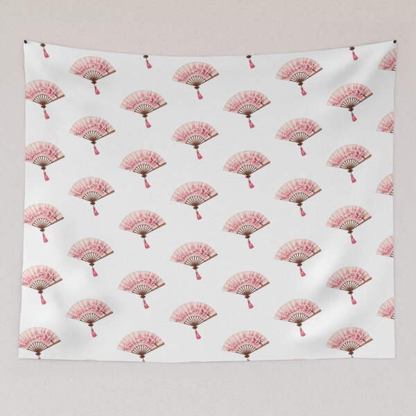 Item preview, Pink Cherry Blossom Folding Fan with Tassel Watercolor Sakura Hand Fan Illustration designed and sold by Rehnair.