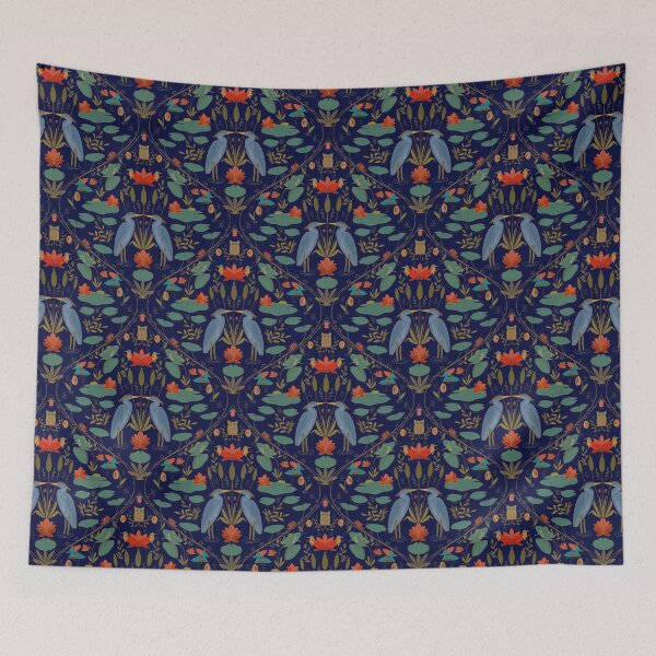 Item preview, Navy blue Heron Pond Biodiversity Heritage Revival Arts and Crafts designed and sold by Anne Londez Studio.