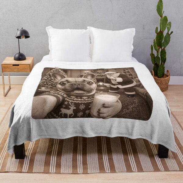 Item preview, Funny French Bulldog Selfie Holding Glass of Milk with Santa Claus Watching designed and sold by empiric-designs.