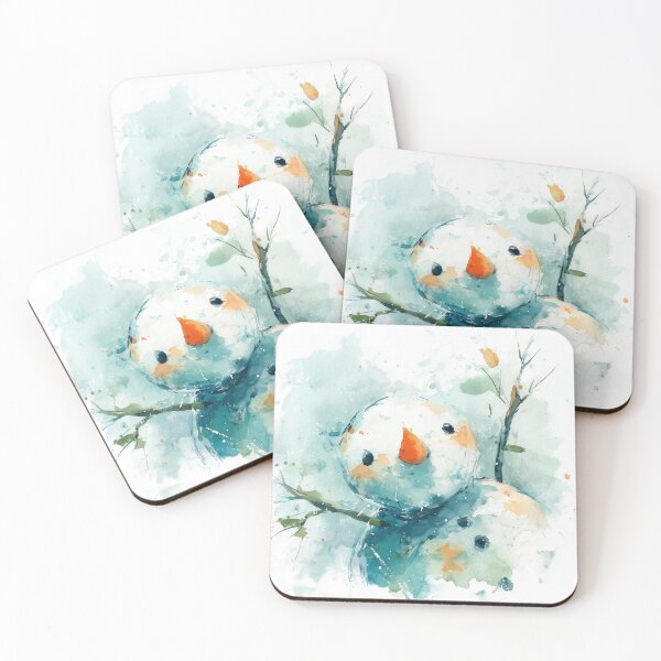 Item preview, Cute Watercolor Snowman in Teal and Orange designed and sold by solynneart.