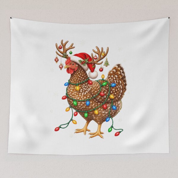 Item preview, Funny Christmas Chicken Wearing Santa Hat Reindeer Antlers and Fairy Lights designed and sold by empiric-designs.