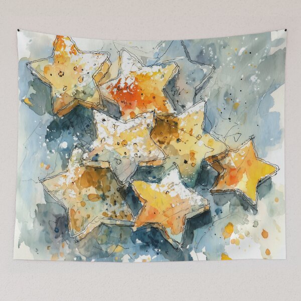 Item preview, Watercolor Christmas Star Cookies with Flour designed and sold by solynneart.