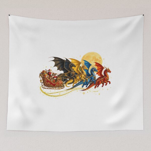 Item preview, Santa Claus Flying in Red Sleigh Pulled by Magical Dragons Full Moon Night designed and sold by empiric-designs.