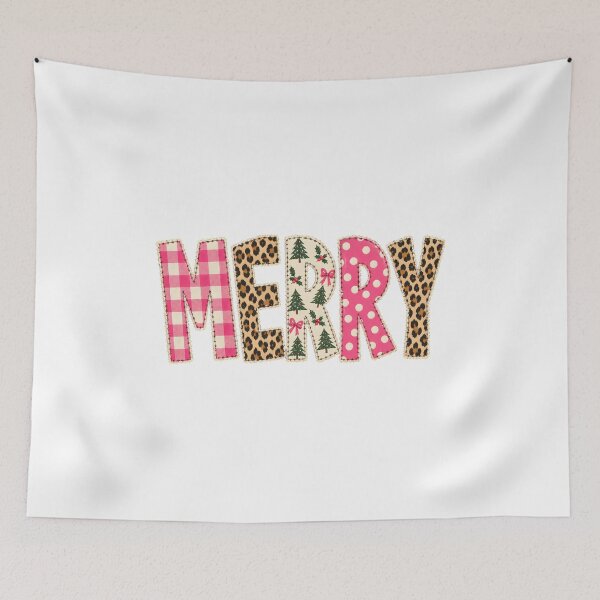 Item preview, MERRY Holiday Vibes Leopard and Plaid Christmas Tree Letters designed and sold by noctivaganta.