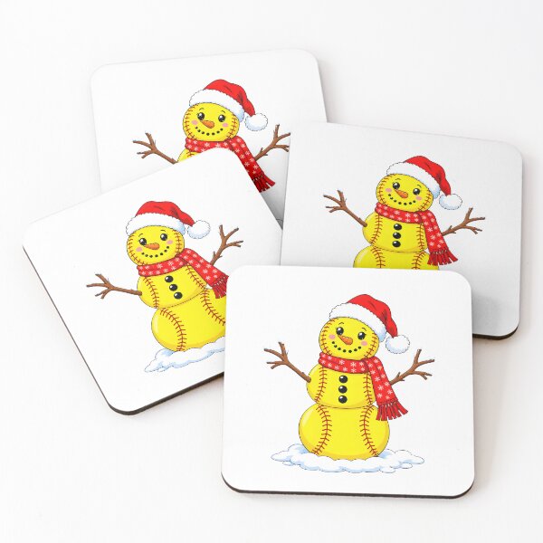 Item preview, Softball Christmas Snowman Wearing Santa Hat and Red Scarf designed and sold by noctivaganta.
