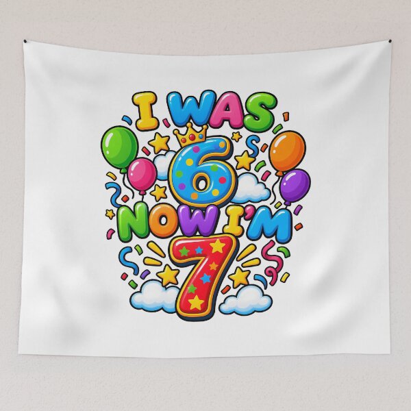 Item preview, I Was 6 Now I'm 7 Birthday Boy Girl Kids 7th Birthday Party Celebration Fun designed and sold by Photo-Sphere101.