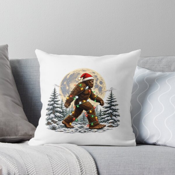Item preview, Bigfoot Wearing Santa Hat and Christmas Lights Winter Forest Moon designed and sold by noctivaganta.