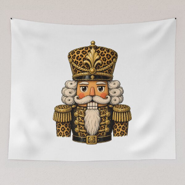 Item preview, Leopard Print Nutcracker King Golden Military Uniform Holiday Art designed and sold by noctivaganta.
