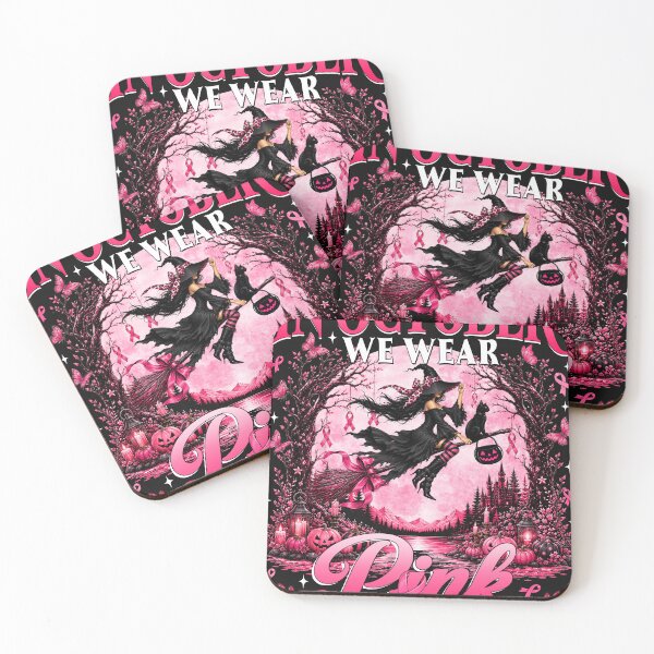 Item preview, In October We Wear Pink Breast Cancer Halloween Witch designed and sold by varin-studio.
