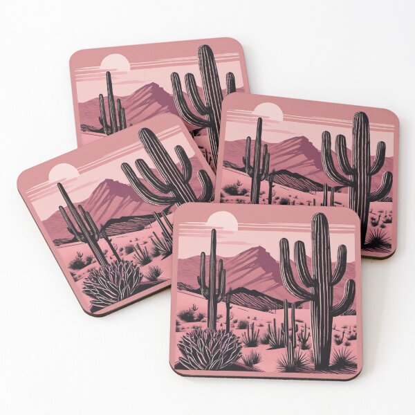 Item preview, Desert with Cacti - Block Print Landscape designed and sold by Hidamari's SHOP.
