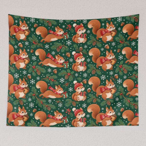 Item preview, Squirrels with Acorns and Gifts Christmas Pattern designed and sold by victorsuarez.