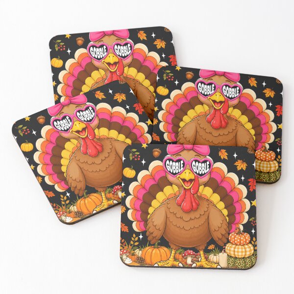Item preview, Gobble Gobble Cute Turkey Heart Glasses Pink Bow Thanksgiving designed and sold by varin-studio.