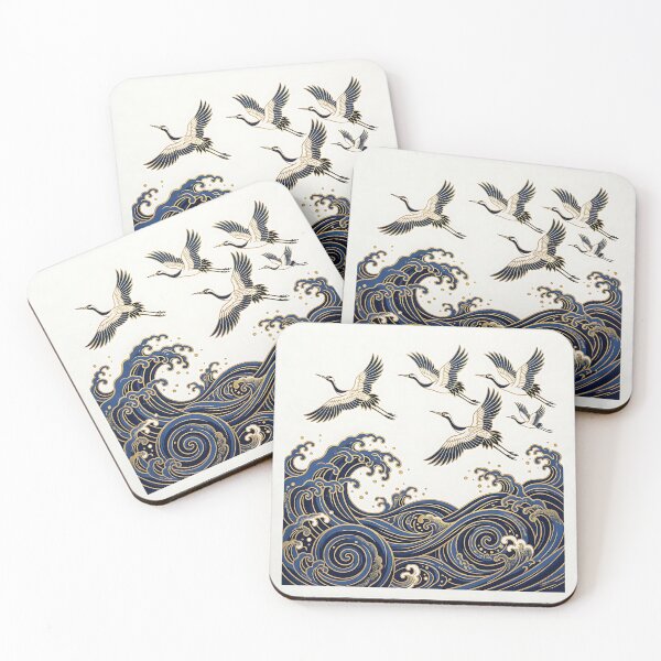 Item preview, Elegant Japanese Cranes Over Indigo Ocean Waves designed and sold by Michaelragheb.
