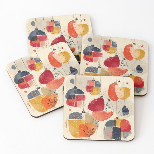 Item preview, Mid Century Christmas Ornaments in Red and Mustard designed and sold by solynneart.