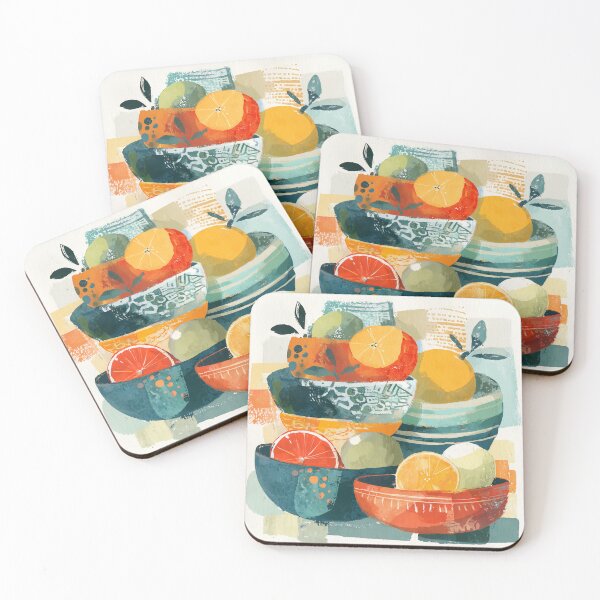Item preview, Citrus Fruit Bowls Still Life in Orange and Teal designed and sold by solynneart.