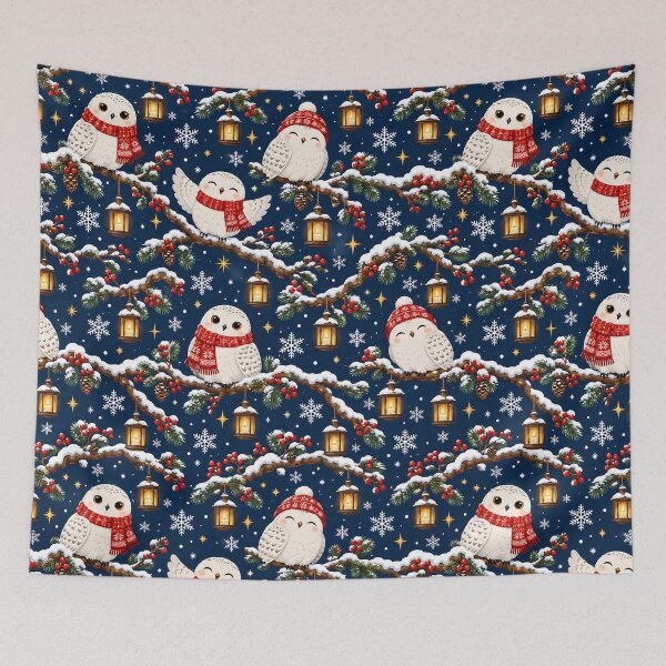 Item preview, Snowy Owls and Lanterns Christmas Pattern designed and sold by victorsuarez.