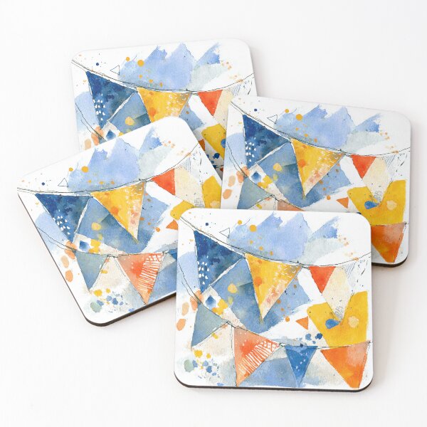 Item preview, Watercolor Festive Bunting Flags in Blue and Yellow designed and sold by solynneart.
