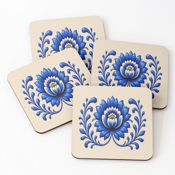 Item preview, Traditional Gzhel Blue Floral Crest Luxury Cobalt Blue Porcelain Pattern designed and sold by Breezes-of-Ida.