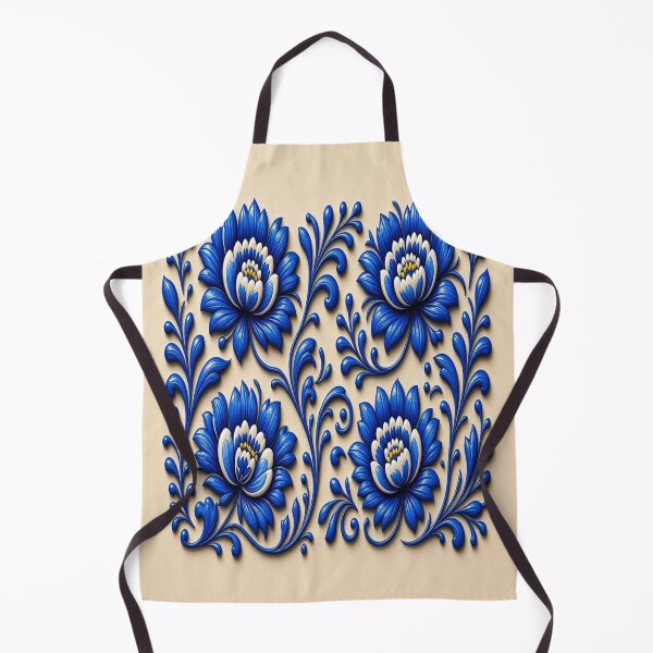 Item preview, Traditional Gzhel Blue Floral Crest Luxury Cobalt Blue Porcelain Pattern designed and sold by Breezes-of-Ida.