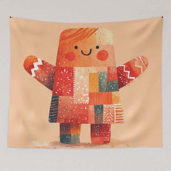 Item preview, Cute Patchwork Gingerbread Character in Warm Red designed and sold by solynneart.