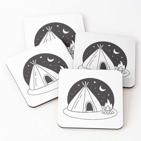 Item preview, A yurt standing beside a campfire beneath the night sky designed and sold by rasagamastore.