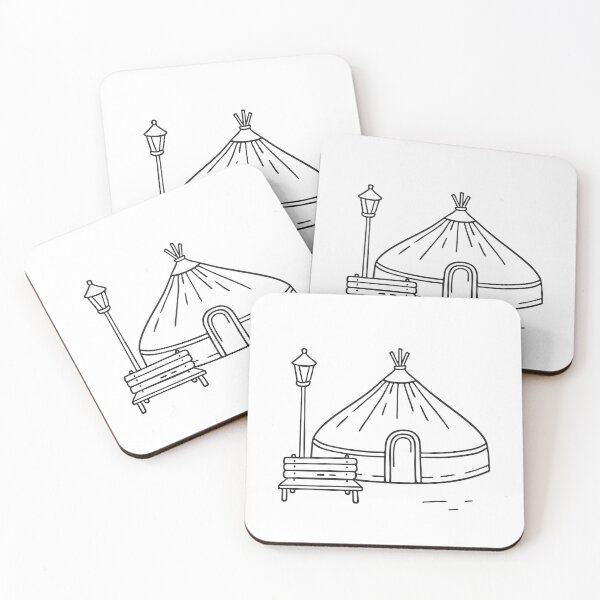 Item preview, A yurt near a wooden bench with a lantern beside it designed and sold by rasagamastore.